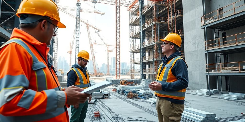 Imagem de um canteiro de obras com trabalhadores.