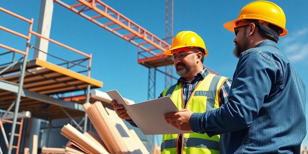 Trabalhadores da construção em local seguro e moderno.