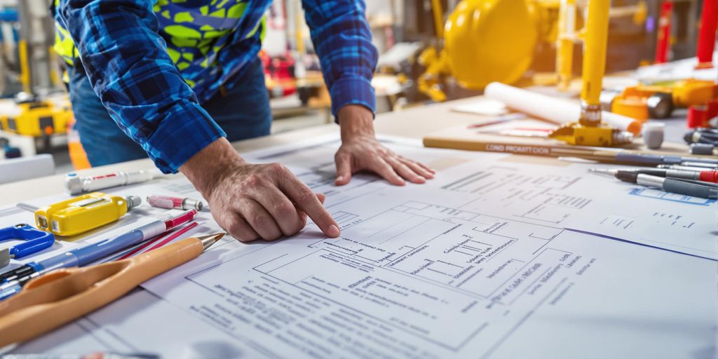 Obra com trabalhadores reunidos em torno de contratos.