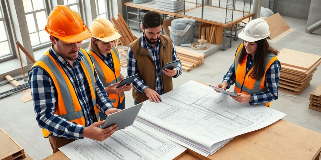 Imagem de um canteiro de obras com tecnologia moderna.